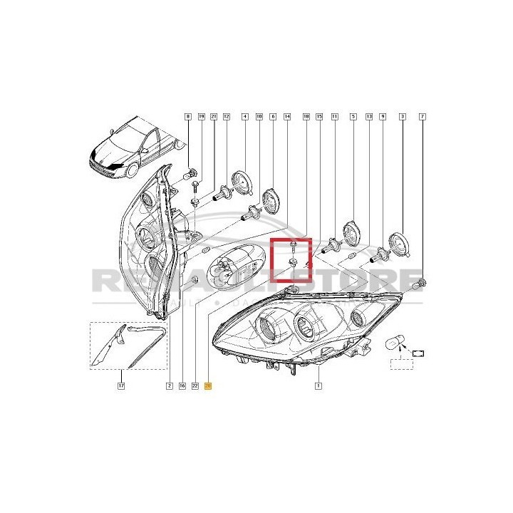 Renault gyári alkatrészek, Renault 7703081222 fényszóró rögzítő